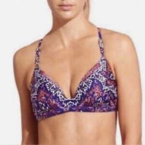 Athleta | Purple/Red/White Batik Print Aqualuxe Strappy Bikini Swim Top Sz Small